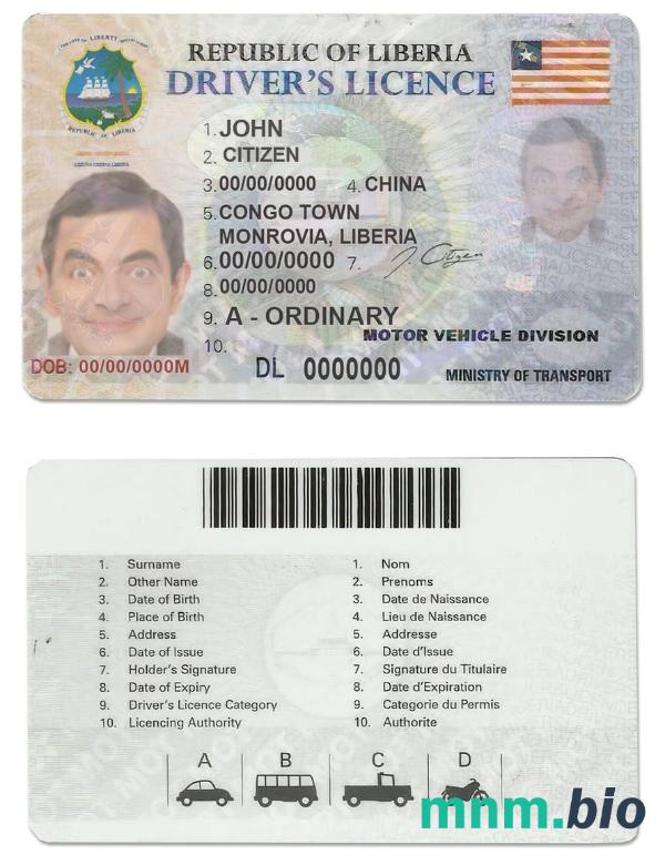 Liberia prawo jazdy szablon w formacie PSD, ze wszystkimi czcionkami